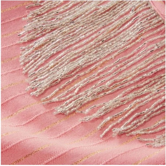 BOSTON PROPER Pink Gold Embellished Beaded Fringe Mini Dress Size S‎ Vacation - Picture 4 of 12